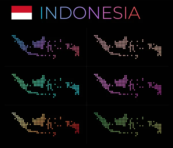 印度尼西亚点缀地图集 印度尼西亚的点缀式地图 这个国家的边界充满了漂亮的光滑的梯度圆圈 冷矢量图解 — 图库矢量图片