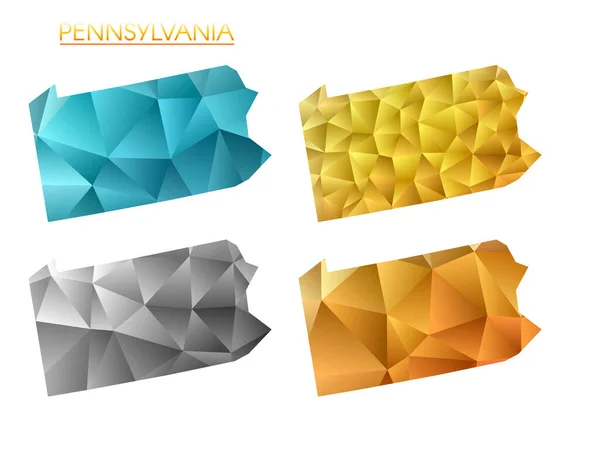 Serie Mappe Poligonali Vettoriali Della Pennsylvania Luminosa Mappa Gradiente Noi — Vettoriale Stock