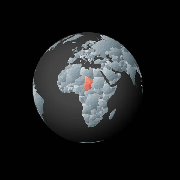 Nízká Polokoule Soustředila Chada Červená Polygonální Země Zeměkouli Satelitní Pohled — Stockový vektor