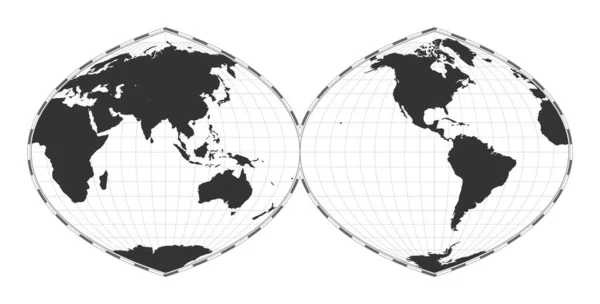 Mapa Del Mundo Vectorial Proyección Cuártica Auténtica Interrumpida Dos Hemisferios — Archivo Imágenes Vectoriales