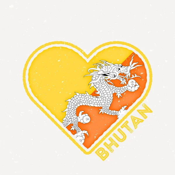 Bhutan Heart Flag Badge Bhutan Logo Grunge Texture Flag Country — Stock vektor