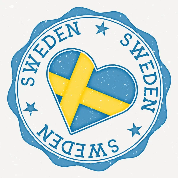 Sweden Heart Flag Logo Country Name Text Sweden Flag Shape — Διανυσματικό Αρχείο