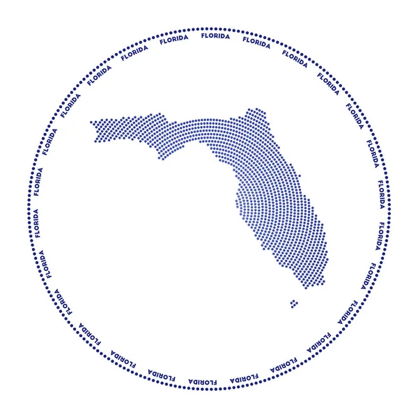 Florida round logo. Digital style shape of Florida in dotted circle with us state name. Tech icon of the us state with gradiented dots. Beautiful vector illustration.