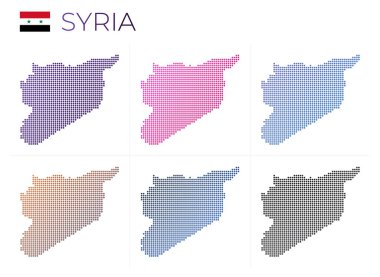 Syria dotted map set. Map of Syria in dotted style. Borders of the country filled with beautiful smooth gradient circles. Classy vector illustration.