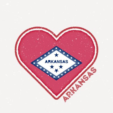 Arkansas heart flag badge. Arkansas logo with grunge texture. Flag of the us state heart shape. Vector illustration.