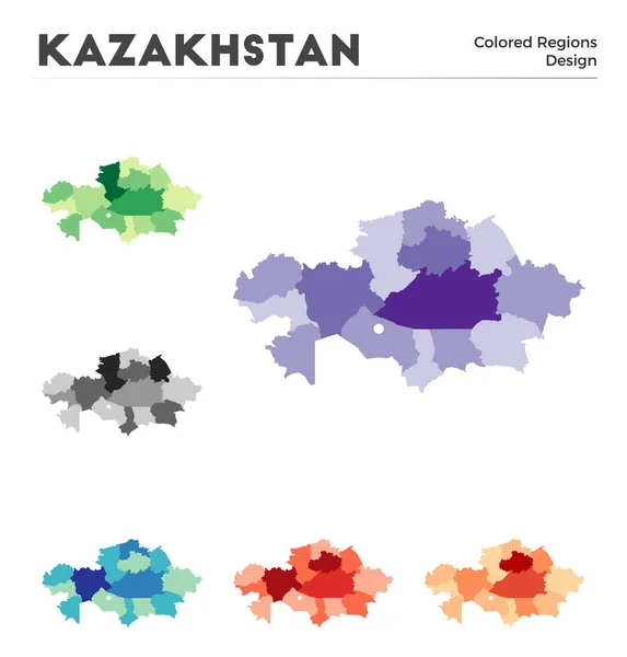 Kazakhstan Map Collection Borders Kazakhstan Your Infographic Colored Country Regions — Stock Vector