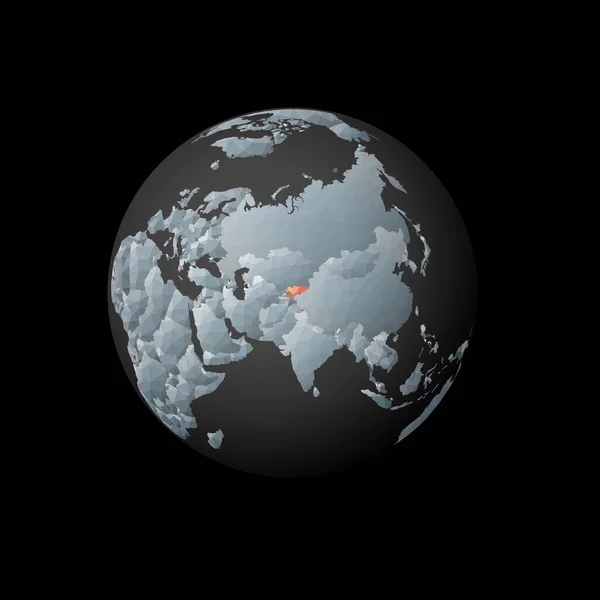 Nízká Polokoule Soustředila Kyrgyzstánu Červená Polygonální Země Zeměkouli Satelitní Pohled — Stockový vektor