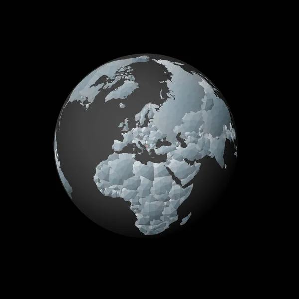 モンテネグロを中心とした低ポリグローブ 地球上の赤い多角形の国 モンテネグロの衛星ビュー 強力なベクターイラスト — ストックベクタ