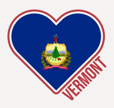 Vermont heart flag badge. Made with Love from Vermont logo. Flag of the us state heart shape. Vector illustration.