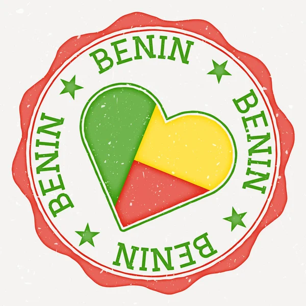 Benin Heart Flag Logo Country Name Text Benin Flag Shape —  Vetores de Stock