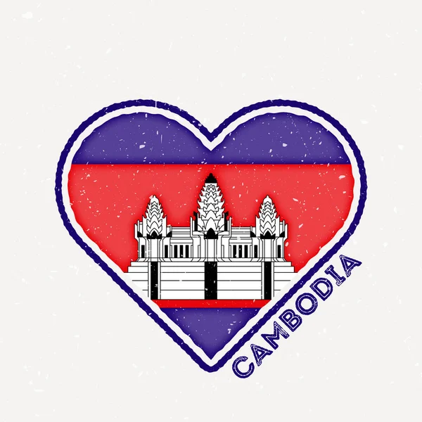 Cambodia Heart Flag Badge Cambodia Logo Grunge Texture Flag Country — Διανυσματικό Αρχείο