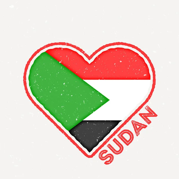 Sudan Heart Flag Badge Sudan Logo Grunge Texture Flag Country — Stockvector