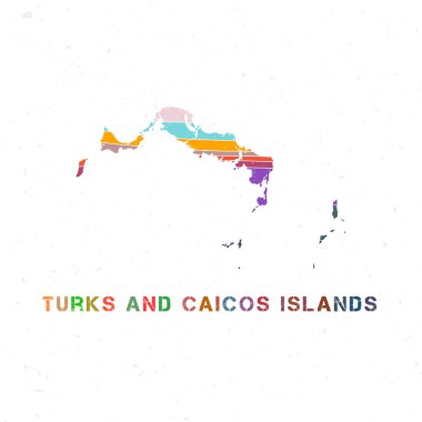 Turks and Caicos Islands map design. Shape of the island with beautiful geometric waves and grunge texture. Powerful vector illustration.