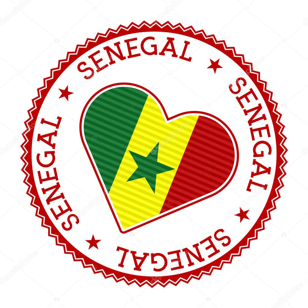 Senegal heart badge. Vector logo of Senegal with name of the country in French language. Superb Vector illustration.