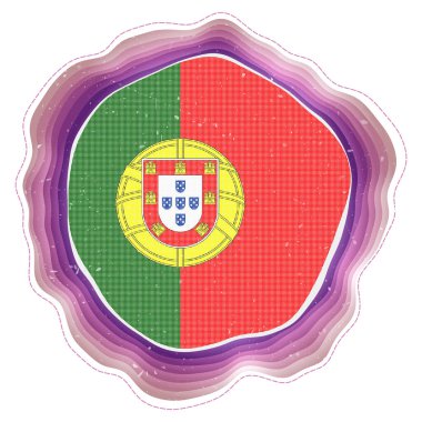 Portugal flag in frame. Badge of the country. Layered circular sign around Portugal flag. Modern vector illustration.
