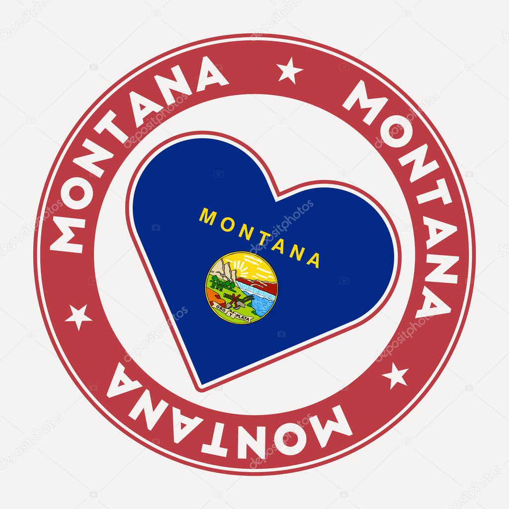 Montana heart flag badge. From Montana with love logo. Support the us state flag stamp. Vector illustration.