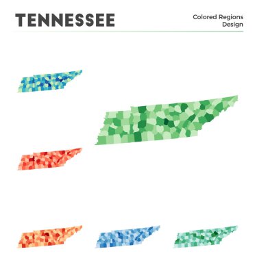 Tennessee harita koleksiyonu. Bilgi için Tennessee 'nin sınırları. Eyalet bölgelerini renklendirdi. Vektör illüstrasyonu.
