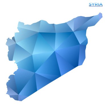Çokgen Suriye haritasını yönlendir. Düşük polimetrik tarzda canlı bir geometrik ülke. Bilgi grafikleriniz için hayret verici bir illüstrasyon. Teknoloji, internet, ağ kavramı.