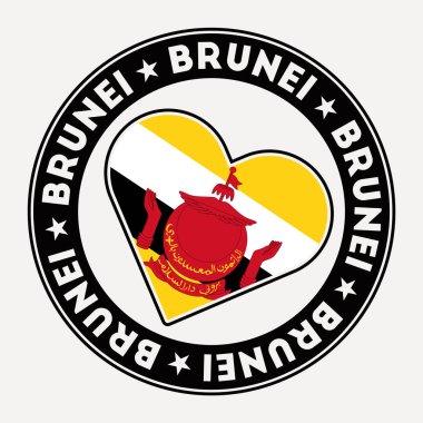 Brunei kalp rozeti. Aşk logolu Brunei 'den. Ülke bayrağını destekleyin. Vektör illüstrasyonu.