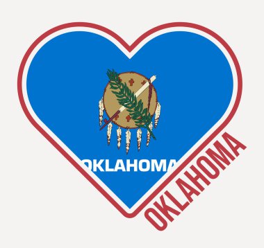 Oklahoma kalp rozeti. Oklahoma logosundan Love 'la yapılmış. Amerika 'nın kalp şeklinin bayrağı. Vektör illüstrasyonu.