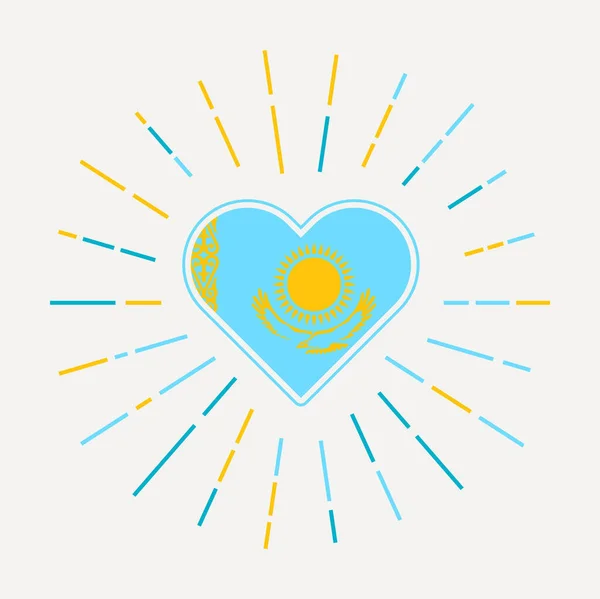 Kazakhstan Heart Flag Country Sunburst Kazakhstan Heart Sign Vector Illustration — Stock Vector