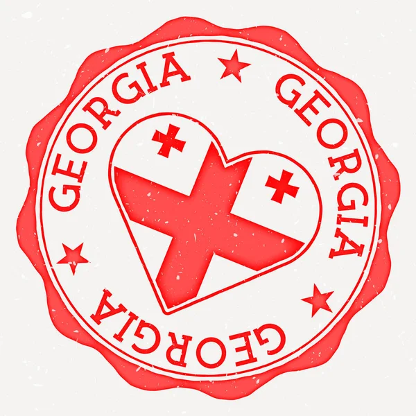 Logotipo Bandeira Coração Geórgia Texto Nome País Torno Bandeira Geórgia —  Vetores de Stock