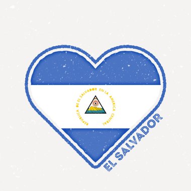 Republic of El Salvador heart flag badge. Republic of El Salvador logo with grunge texture. Flag of the country heart shape. Vector illustration.