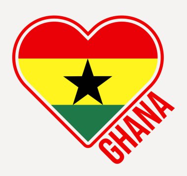 Ghana heart flag badge. Made with Love from Ghana logo. Flag of the country heart shape. Vector illustration.