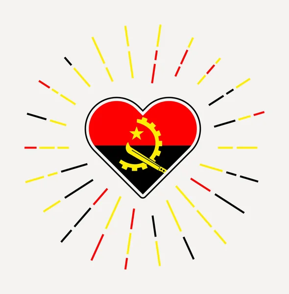 Angola Szív Ország Zászlajával Napkitörés Angolai Szívjel Körül Vektorillusztráció — Stock Vector