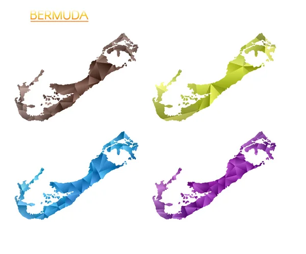 Set Vector Polygonal Maps Bermuda Bright Gradient Map Island Low — Vector de stock