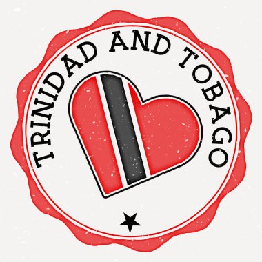 Trinidad ve Tobago kalp logosu. Trinidad ve Tobago bayrağı etrafında kalp şeklinde bir taşra ismi mesajı. Müthiş vektör illüstrasyonu.