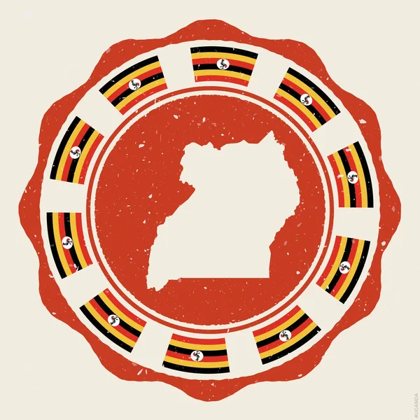 Placa Vintage Uganda Grunge Logotipo Redondo Com Mapa Bandeiras Uganda — Vetor de Stock