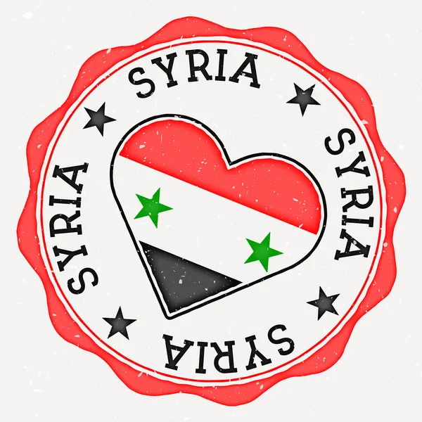 Syrské Logo Srdeční Vlajky Text Názvu Země Kolem Syrské Vlajky — Stockový vektor