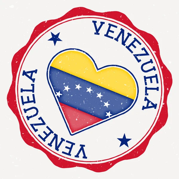 ベネズエラのハートフラッグロゴ ベネズエラの旗の周りの国の名前のテキストは心の形で クールなベクトルイラスト — ストックベクタ