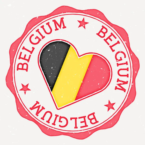 Belgiens Hjärtflagga Land Namn Text Runt Belgien Flagga Form Hjärta — Stock vektor