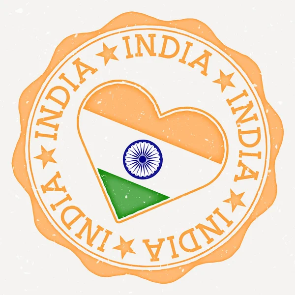 India Logo Bandiera Del Cuore Nome Del Paese Testo Intorno — Vettoriale Stock