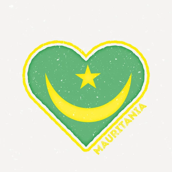 Insignia Bandera Del Corazón Mauritania Logo Mauritania Con Textura Grunge — Archivo Imágenes Vectoriales