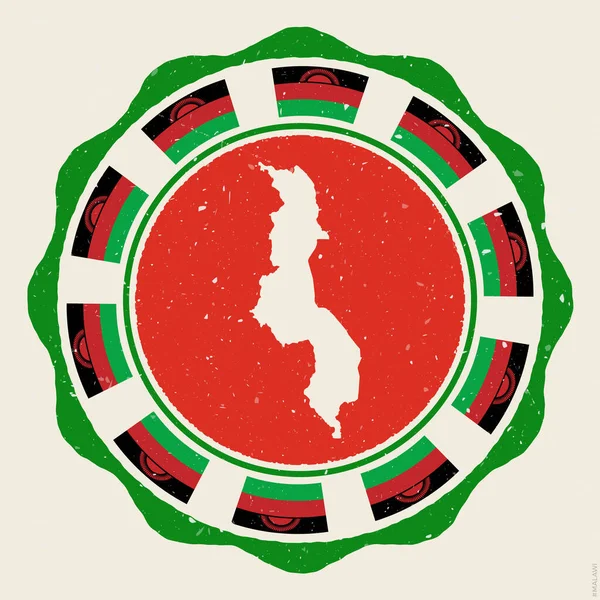 マラウィのヴィンテージサイン マラウィの地図や旗で丸いロゴをグラウンジします いいベクトルイラスト — ストックベクタ