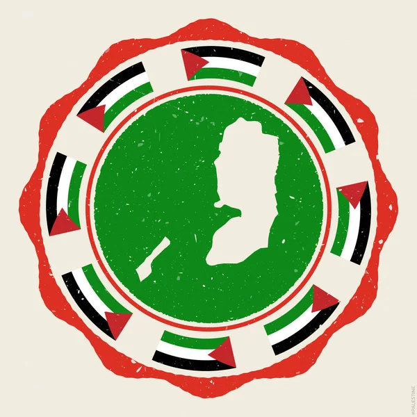 Palestina Vinobraní Znamení Grunge Kulaté Logo Mapou Vlajkami Palestiny Elegantní — Stockový vektor