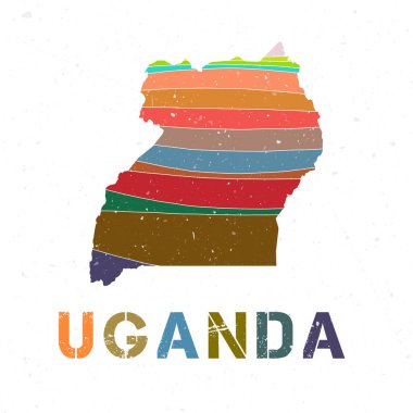 Uganda map design. Shape of the country with beautiful geometric waves and grunge texture. Neat vector illustration.