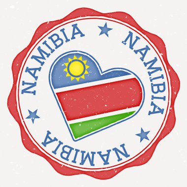 Namibia heart flag logo. Country name text around Namibia flag in a shape of heart. Appealing vector illustration.