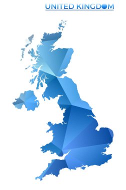 Vector polygonal United Kingdom map. Vibrant geometric country in low poly style. Stylish illustration for your infographics. Technology, internet, network concept.