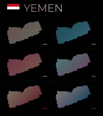 Yemen dotted map set. Map of Yemen in dotted style. Borders of the country filled with beautiful smooth gradient circles. Beautiful vector illustration.