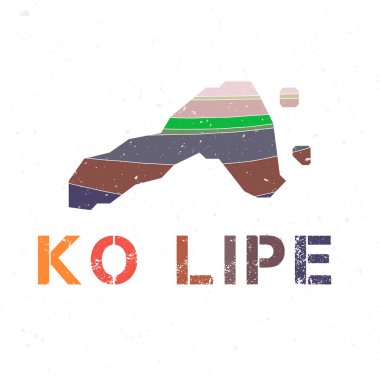 Ko Lipe map design. Shape of the island with beautiful geometric waves and grunge texture. Beautiful vector illustration.