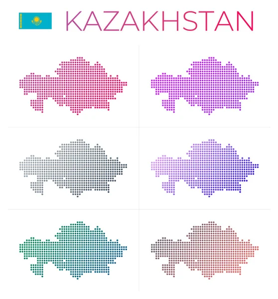 Kazakhstan Dotted Map Set Map Kazakhstan Dotted Style Borders Country — Stock Vector