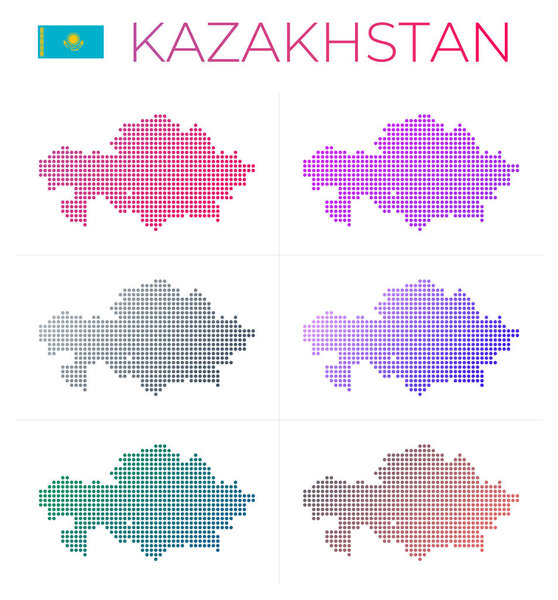 Kazakhstan dotted map set. Map of Kazakhstan in dotted style. Borders of the country filled with beautiful smooth gradient circles. Classy vector illustration.