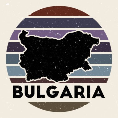 Bulgaria logo. Sign with the map of country and colored stripes, vector illustration. Can be used as insignia, logotype, label, sticker or badge of the Bulgaria.