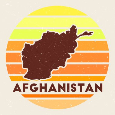 Afghanistan logo. Sign with the map of country and colored stripes, vector illustration. Can be used as insignia, logotype, label, sticker or badge of the Afghanistan.
