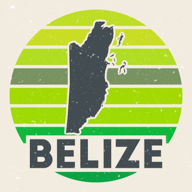 Belize logo. Sign with the map of country and colored stripes, vector illustration. Can be used as insignia, logotype, label, sticker or badge of the Belize.