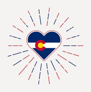 Colorado heart with flag of the us state. Sunburst around Colorado heart sign. Vector illustration.